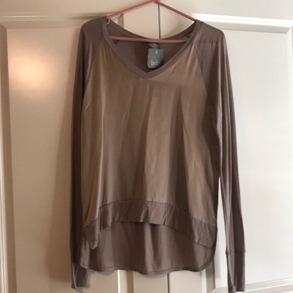 Bobi high-low long sleeve taupe colored shirt - L - Picture 2 of 6